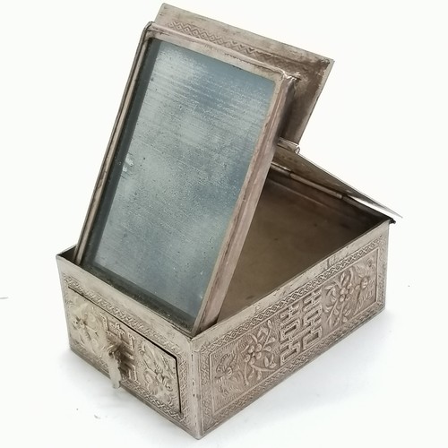 49 - Antique Chinese silver marked miniature vanity box with fold out easel mirror and single drawer 6.5c... 