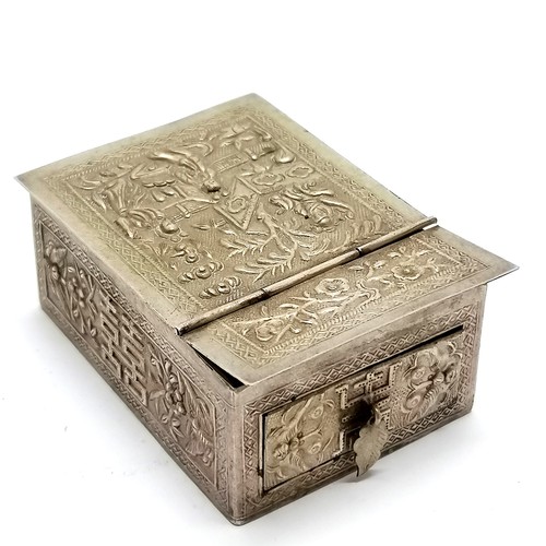 49 - Antique Chinese silver marked miniature vanity box with fold out easel mirror and single drawer 6.5c... 