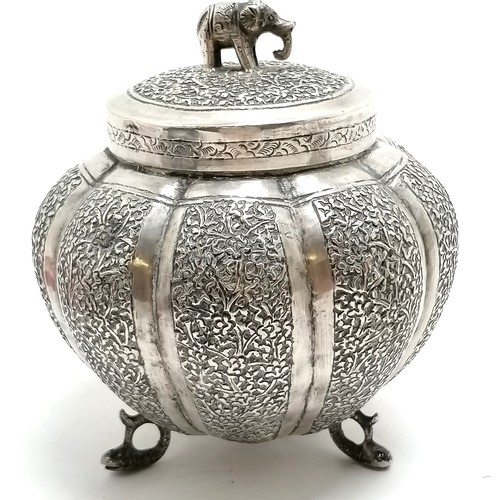 51 - 3 x oriental metal lidded boxes largest 11cm high with 3 fish shaped feet and an elephant finial all... 