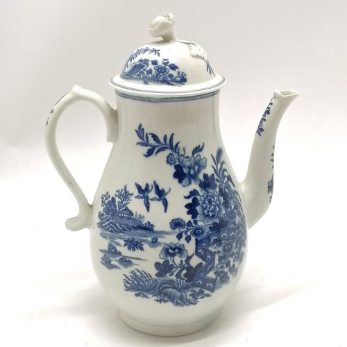 75 - Antique (late 18th century) Worcester Fence pattern coffee pot with lid - 22cm high ~ tiny nibble to... 