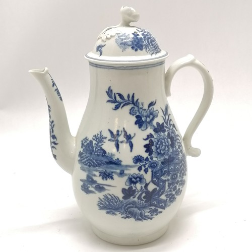 75 - Antique (late 18th century) Worcester Fence pattern coffee pot with lid - 22cm high ~ tiny nibble to... 