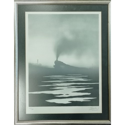 81 - Trevor Grimshaw (1947-2001) signed lithograph 'Approaching Train' - frame 58cm x 46cm ~ ltd ed of 15... 