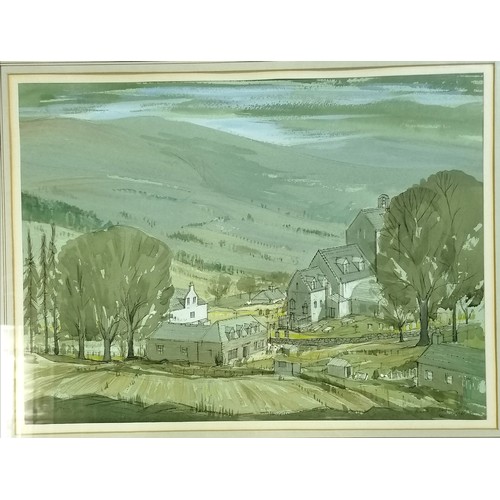 83 - 3 x framed mixed media paintings of landscapes inc Stobo kirk & Dewpond in the peak by Frank Ellerto... 