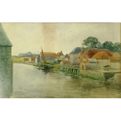 84 - Framed watercolour painting (dated 1895) of village next to river by Henry Stannard (1844-1920) - fr... 