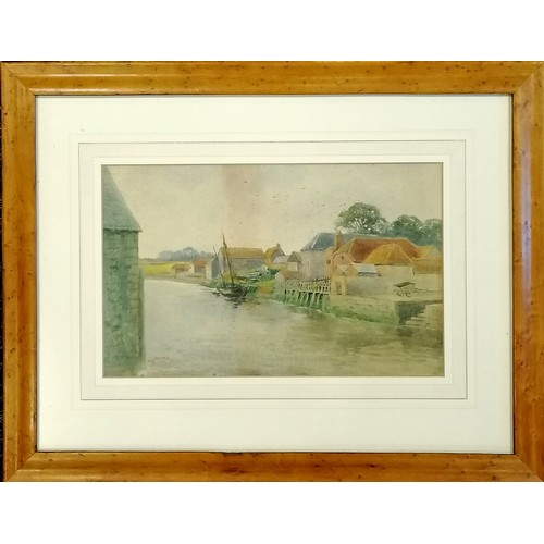 84 - Framed watercolour painting (dated 1895) of village next to river by Henry Stannard (1844-1920) - fr... 