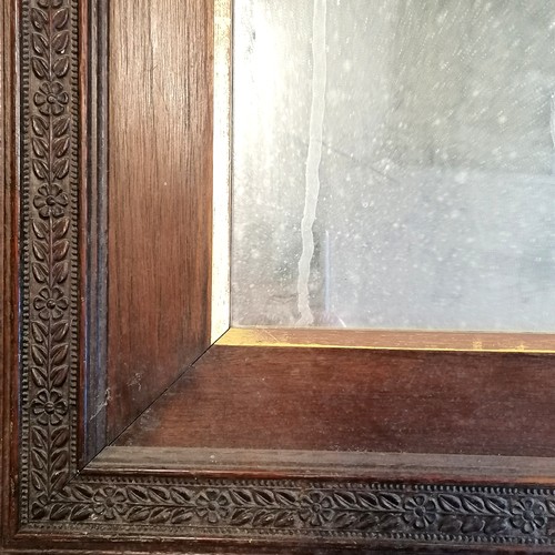 95 - Mahogany framed wall mirror with carved detail - 55cm square