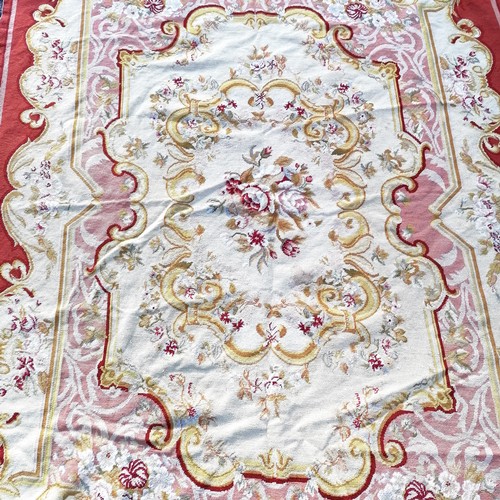 98 - Large Belgian terracotta and cream tapestry rug 172cm x 266cm - in overall good condition