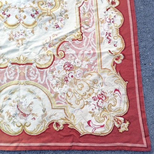 98 - Large Belgian terracotta and cream tapestry rug 172cm x 266cm - in overall good condition