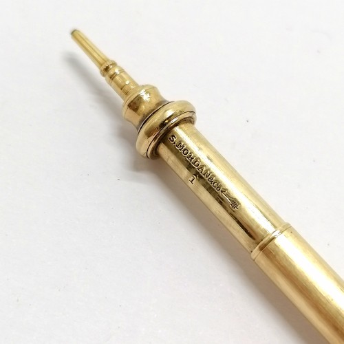 105 - Sampson Mordan & Co unmarked gold propelling pencil with spiral design case - 9cm long extended & 11... 