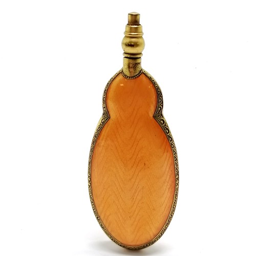 106 - Antique Continental perfume flask with sprung screw on lid and orange guilloche enamel body - 8cm & ... 