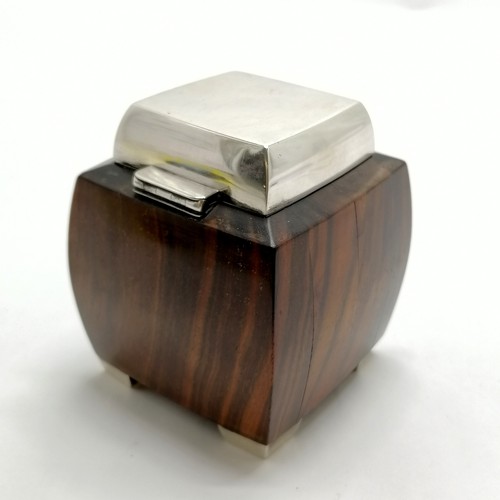 109 - Tiffany Art Deco sterling silver & rosewood inkwell with hinged lid #17707M - 9.5cm high x 7.5cm squ... 