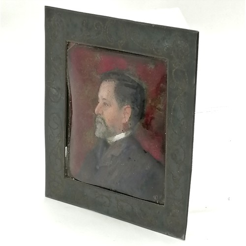 110 - Antique Arts & Crafts enamel portrait miniature on copper of Forster Reynolds Esq by Miss Caroline J... 