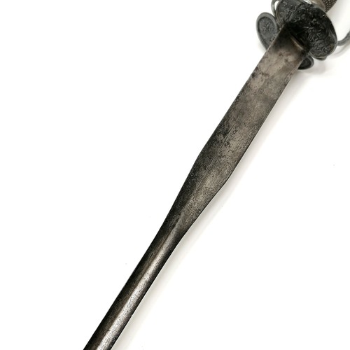 111 - 18th century continental antique sword - indistinctly marked silver handle, grip & crossguard with v... 