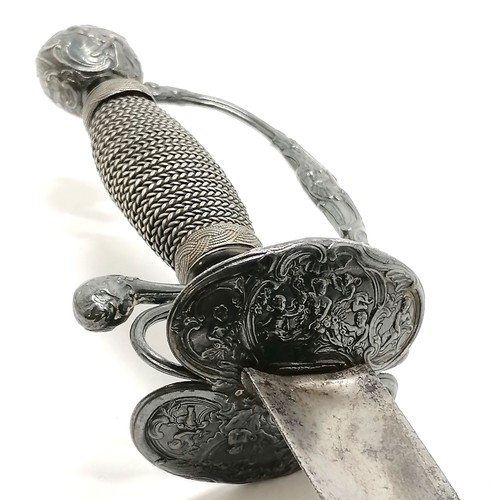 111 - 18th century continental antique sword - indistinctly marked silver handle, grip & crossguard with v... 