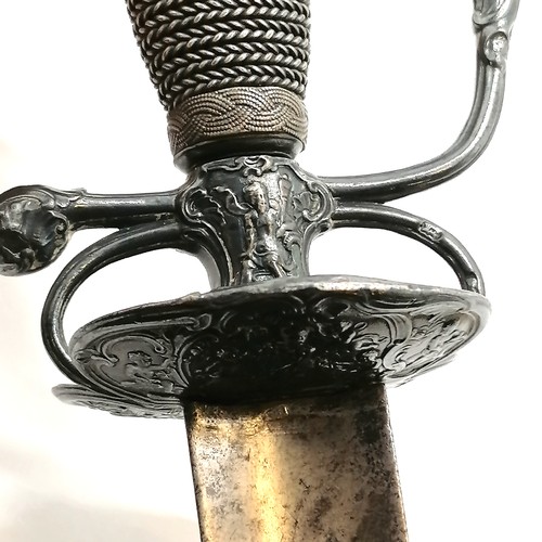 111 - 18th century continental antique sword - indistinctly marked silver handle, grip & crossguard with v... 