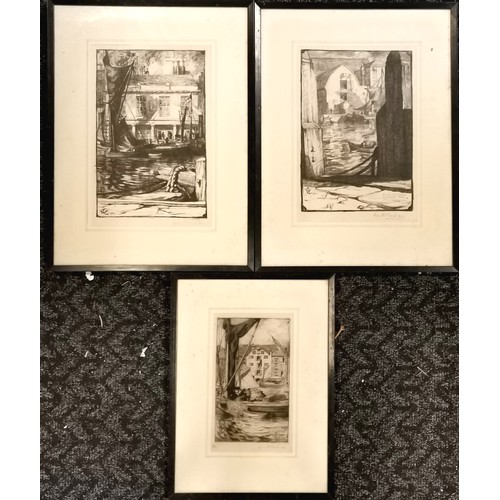 112 - 3 x framed signed engravings inc Newfoundland warehouse, Poole by Philip Leslie Moffat Ward (1888-19... 