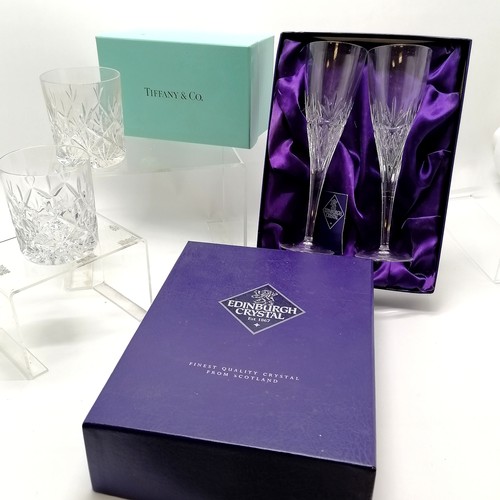 121 - Pair of Edinburgh crystal champagne flutes (23cm) in original fitted box t/w pair of moulded crystal... 