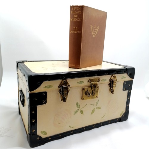 122 - Vintage hand decorated small trunk - 51cm x 31cm x 28cm high t/w 1935 Pillars of Wisdom book