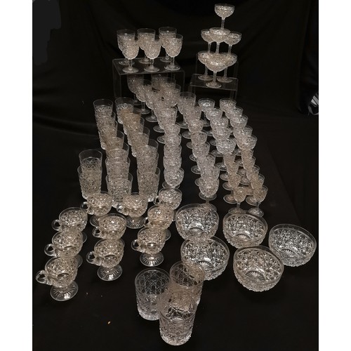 123 - Large quantity of Tudor crystal glass ware, Red, White, Champagne, finger bowls etc, all good used c... 