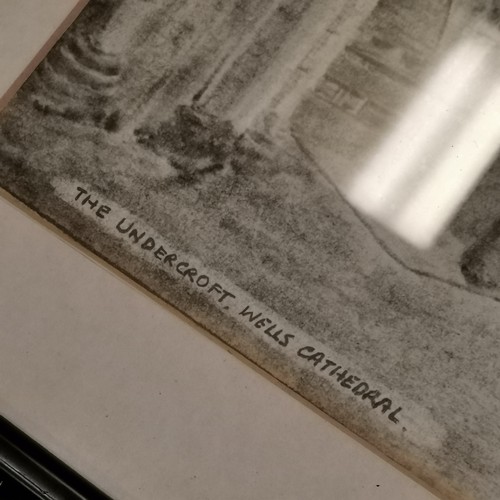 126 - 4 x 1975 Wells cathedral pencil sketches by S Wrightson - frames 37cm x 29cm