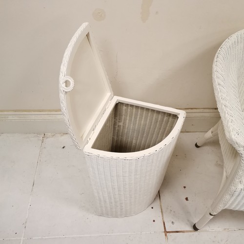 127 - White painted loom style bedroom chair, 59 cm wide, 57 cm deep, 67 cm high, good used condition, t/w... 