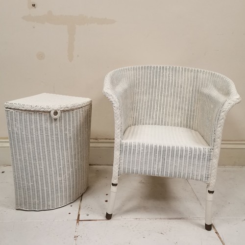 127 - White painted loom style bedroom chair, 59 cm wide, 57 cm deep, 67 cm high, good used condition, t/w... 