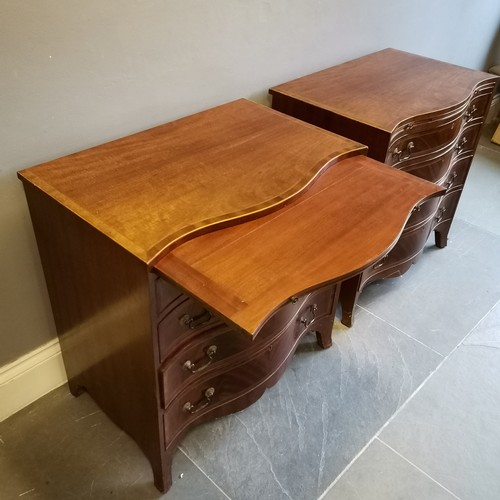 138 - Pair of Georgian style mahogany serpentine chest of 4 long graduated drawers with brush slide, on sh... 