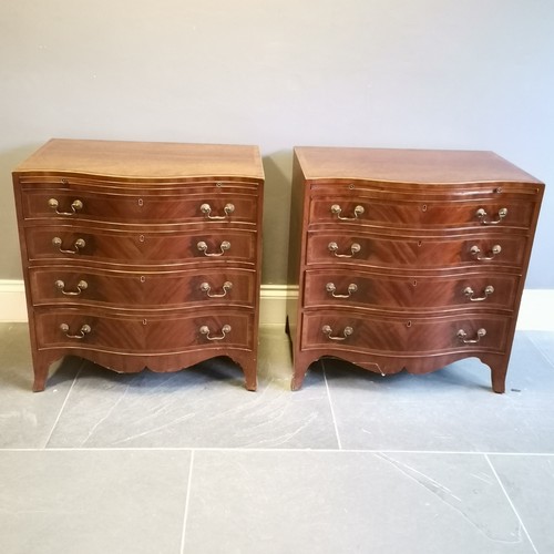 138 - Pair of Georgian style mahogany serpentine chest of 4 long graduated drawers with brush slide, on sh... 