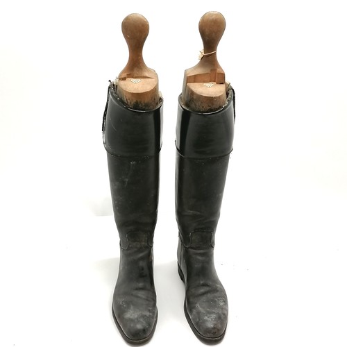 142 - Pair of vintage black leather riding boots with original wooden trees by W Taylor Great Portland Str... 