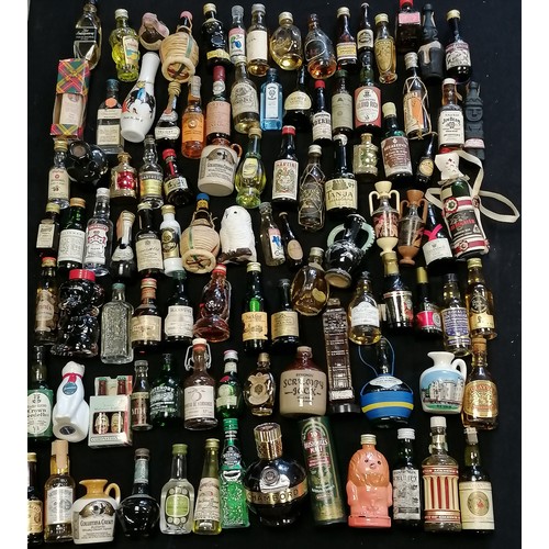 144 - 98 x miniature collection of spirits, liqueurs etc inc Oban whisky, Drambuie, Calvados, Dimple, Bush... 