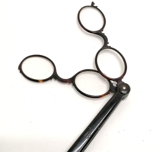 175 - Pair of antique unusual faux tortoiseshell lorgnettes with long handle and double spectacles detail ... 