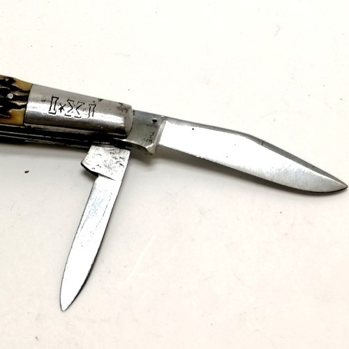 192 - Georg Wostenholm I.XL pocket knife with antler handle - 15cm extended & no obvious damage t/w antiqu... 