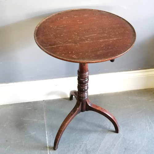 194 - Antique tip top circular occasional table, with turned column and tripod base, top has split and nee... 