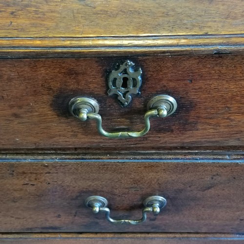 195 - Antique oak chest of 2 short and 3 long graduated drawers, with brass drop handles on bracket feet, ... 