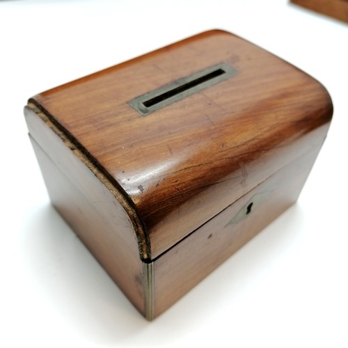 199 - 7 x antique wooden boxes inc olive wood swallow decorated, domed money box (lacks 1 brass mount), la... 