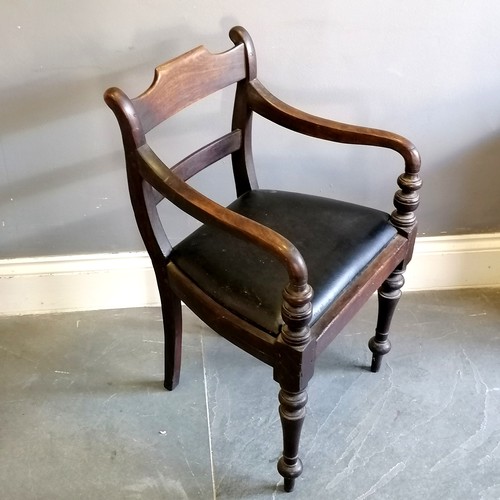 202 - Regency oak carver chair with leatherette covered drop in seat, 53 cm wide, 49 cm deep, 85 cm high, ... 