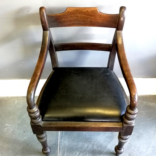 202 - Regency oak carver chair with leatherette covered drop in seat, 53 cm wide, 49 cm deep, 85 cm high, ... 