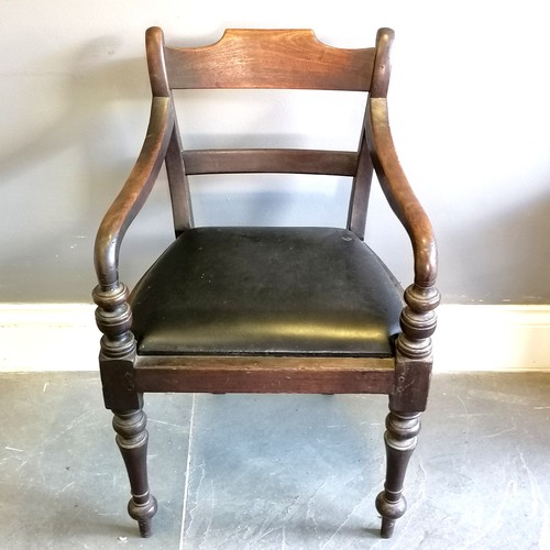 202 - Regency oak carver chair with leatherette covered drop in seat, 53 cm wide, 49 cm deep, 85 cm high, ... 