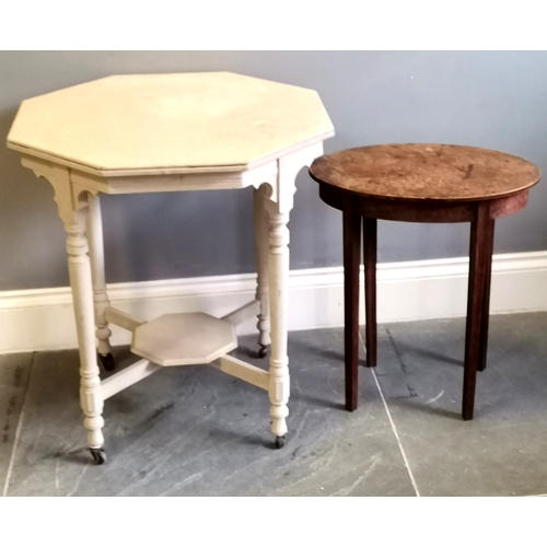 213 - Painted Edwardian centre table, on castors, 68 cm diameter, 76 cm high, in need of attention, t/w ov... 