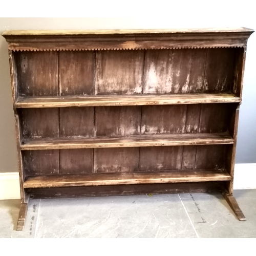 215 - Antique Pine 3 shelved delft rack, with partial original finish in areas, 139 cm wide, 38 cm deep, 1... 