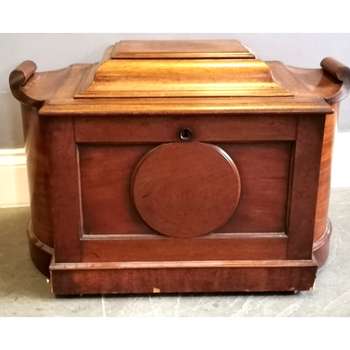 220 - Antique mahogany wine cellarette, with lift up lid revealing fitted bottle interior, slight damage t... 