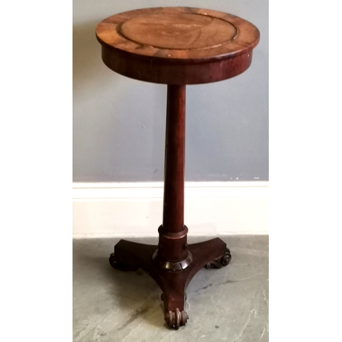 222 - Antique Rosewood plant stand, on turned circular column terminating tripod base, water damage & dama... 