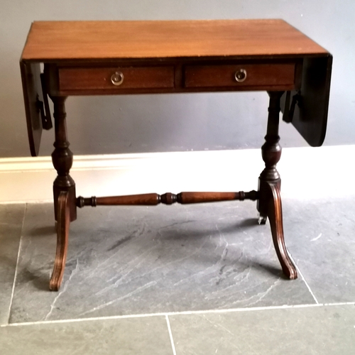 225 - Regency style mahogany sofa table, 141 cm extended, 51.5 cm deep, 73 cm high, water marked top, othe... 