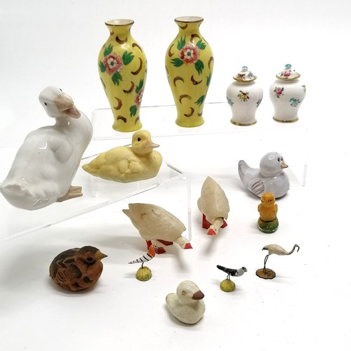 233 - Limoges pair of vases with yellow ground (9.5cm), Nao duck, Crown Staffordshire lidded miniature vas... 