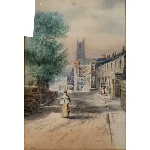 235 - 1897 watercolour painting annotated on reverse E Dearnley Honley - frame 54cm x 43.5cm