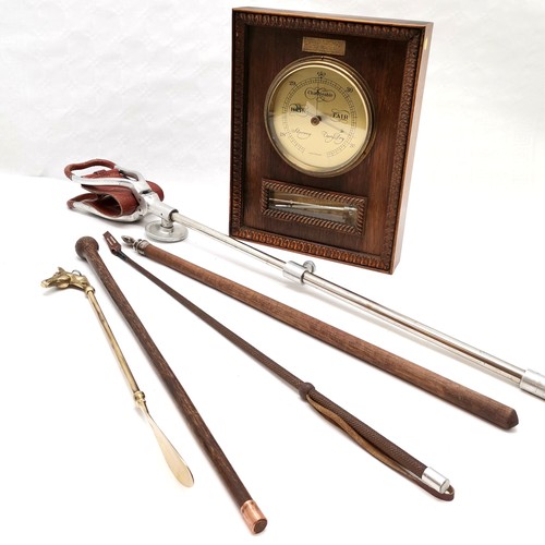 236 - Oak framed barometer, presented to F Taylor by the RBL Yeovil 1954, 28.5 cm wide, 36.5 cm high, t/w ... 