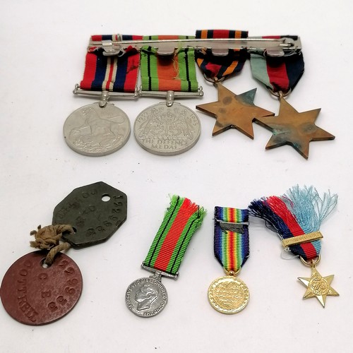 270 - 4 x WWII medals (with index card), 3 miniature medals & pair of RAF dogtags (1229933 Cottrell)