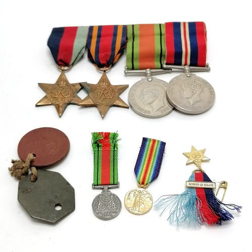 270 - 4 x WWII medals (with index card), 3 miniature medals & pair of RAF dogtags (1229933 Cottrell)