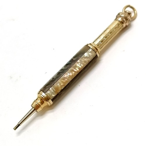 273 - Unusual antique gilt metal propelling pencil Pearl pat dec 5 71 with mother of pearl detail - 9cm lo... 