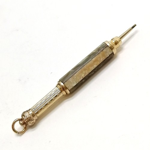 273 - Unusual antique gilt metal propelling pencil Pearl pat dec 5 71 with mother of pearl detail - 9cm lo... 